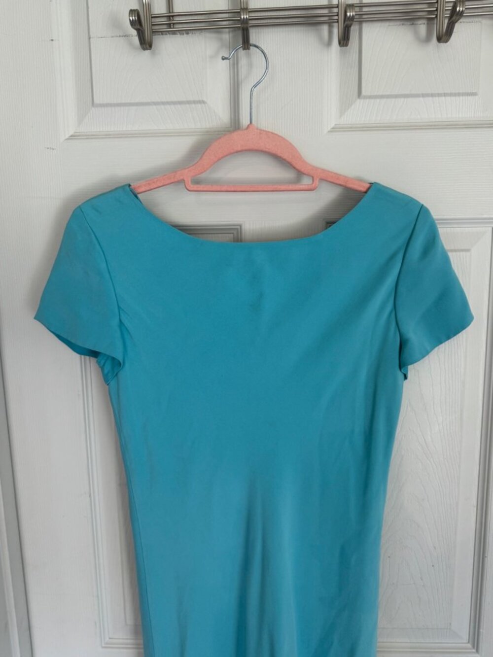Vintage Jones New York Aqua Dress Slip Silk Vneck Satin Lightweight Short 10 - Picture 6 of 9